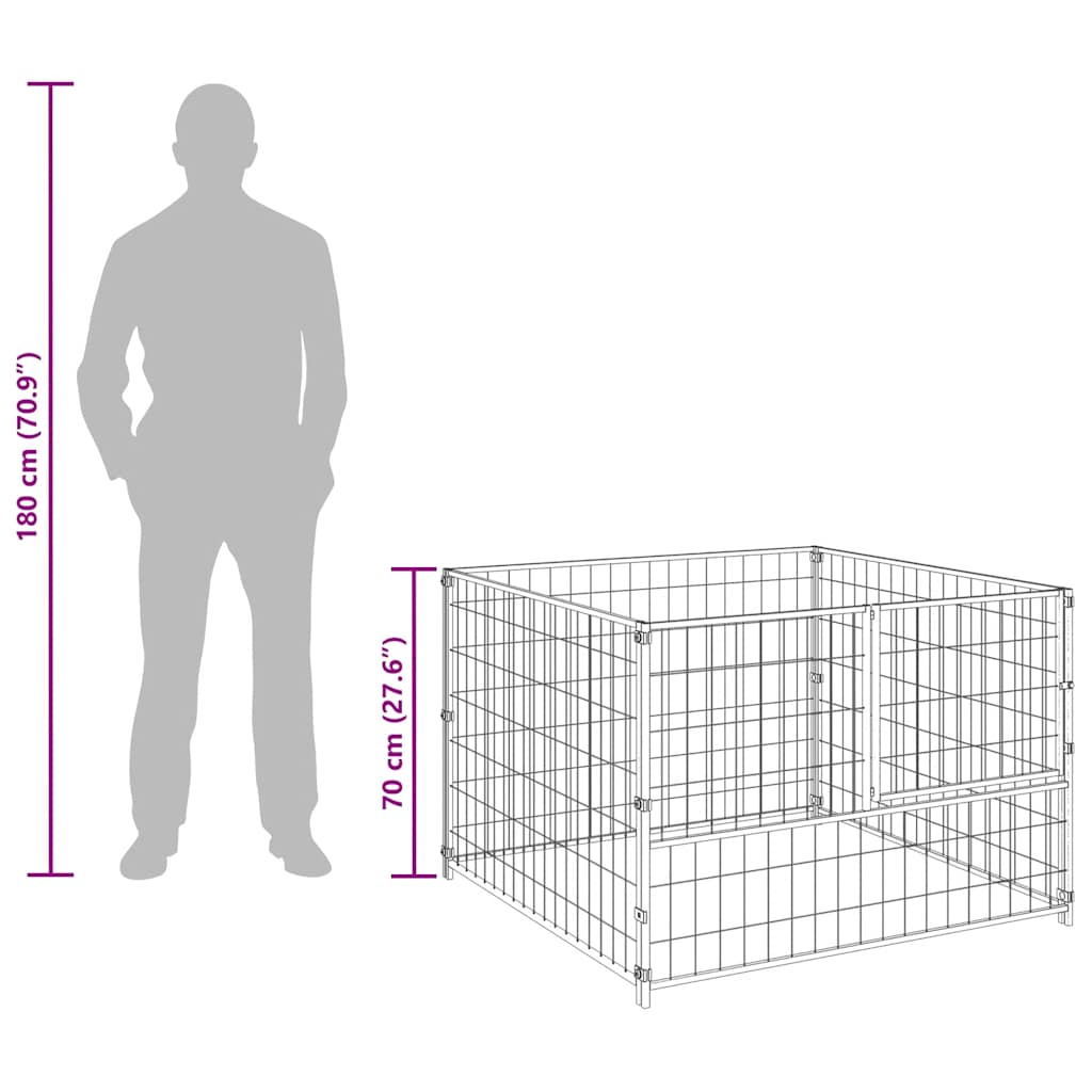 Padoc pentru câini, argintiu, 100x100x70 cm, oțel GartenMobel Dekor