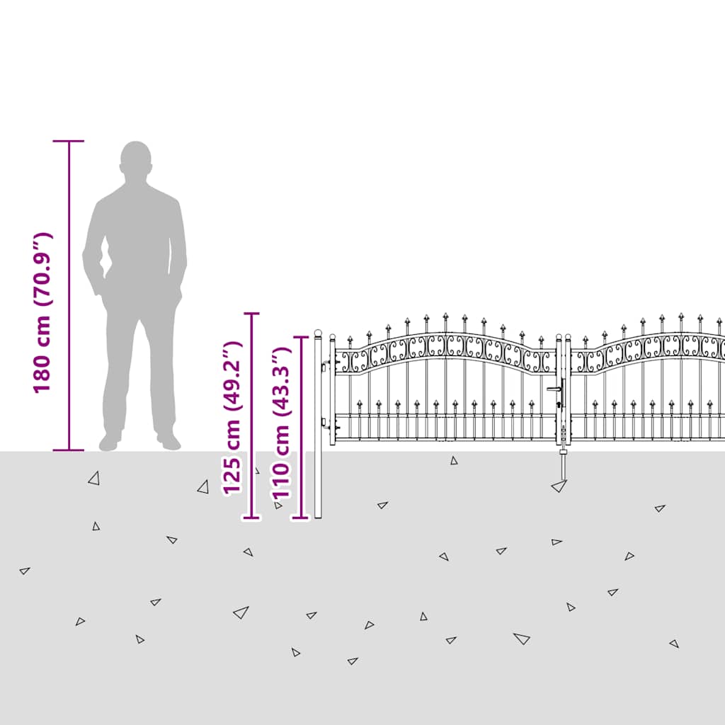 Poartă de gard Kampen cu vârf tip suliță, negru, 302x78 cm, oțel GartenMobel Dekor