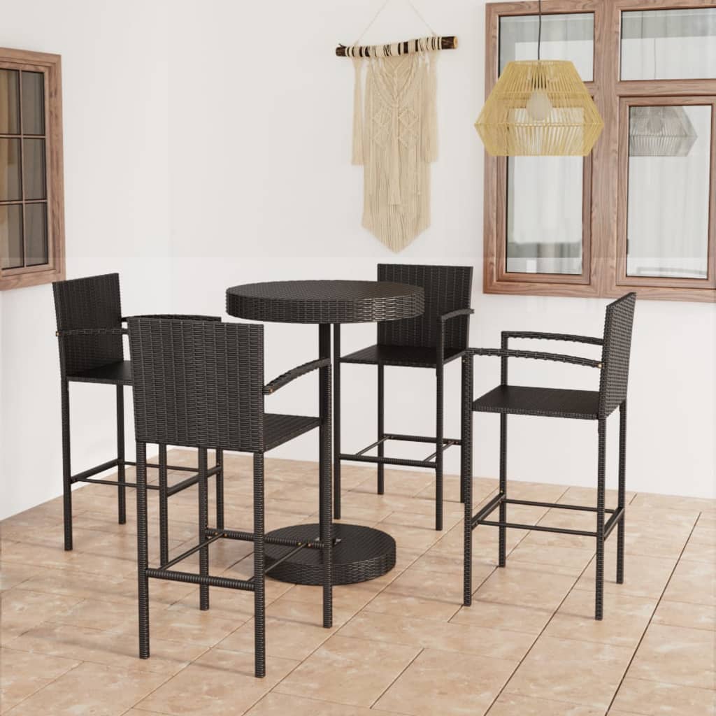 Set mobilier bar de grădină, 5 piese, negru, poliratan GartenMobel Dekor