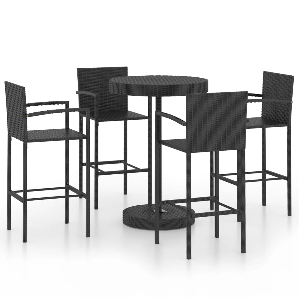 Set mobilier bar de grădină, 5 piese, negru, poliratan GartenMobel Dekor