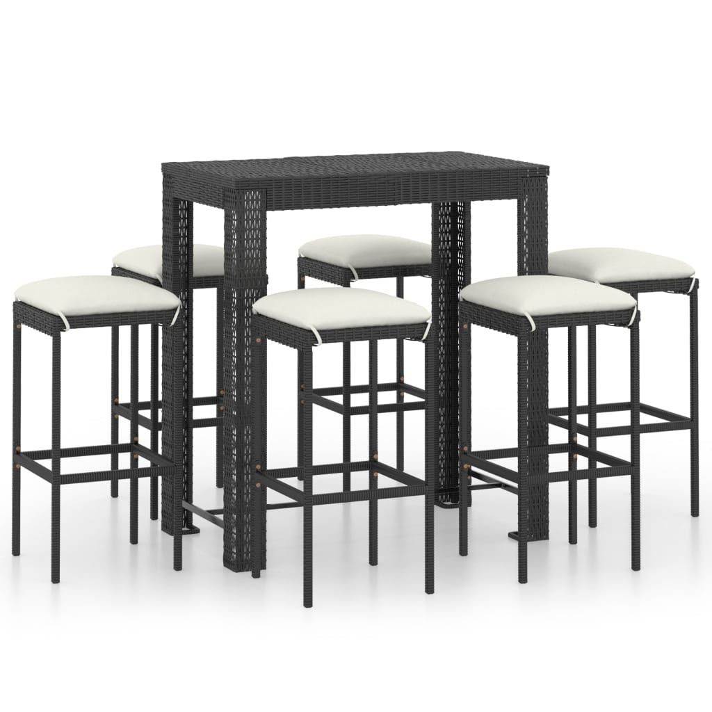 Set mobilier bar de grădină cu perne, 7 piese, negru, poliratan GartenMobel Dekor