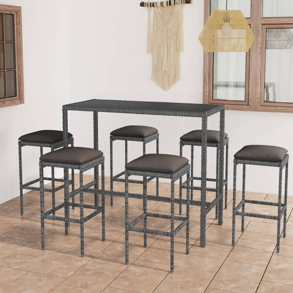 Set mobilier bar de grădină cu perne, 7 piese, gri, poliratan GartenMobel Dekor