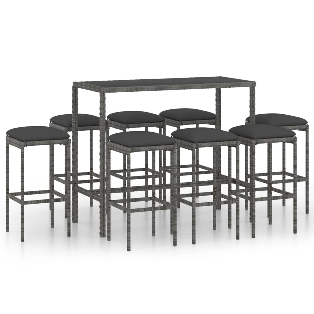 Set mobilier bar de grădină cu perne, 9 piese, gri, poliratan GartenMobel Dekor