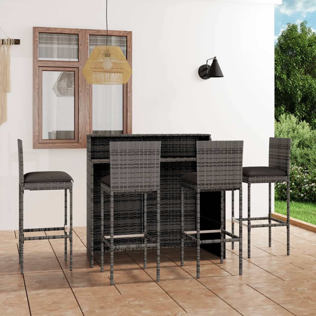 Set mobilier de bar de grădină cu perne, 5 piese, gri GartenMobel Dekor