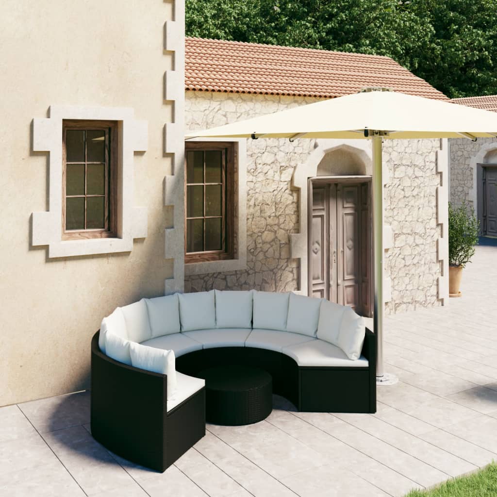 Set mobilier de grădină cu perne, 7 piese, negru, poliratan GartenMobel Dekor