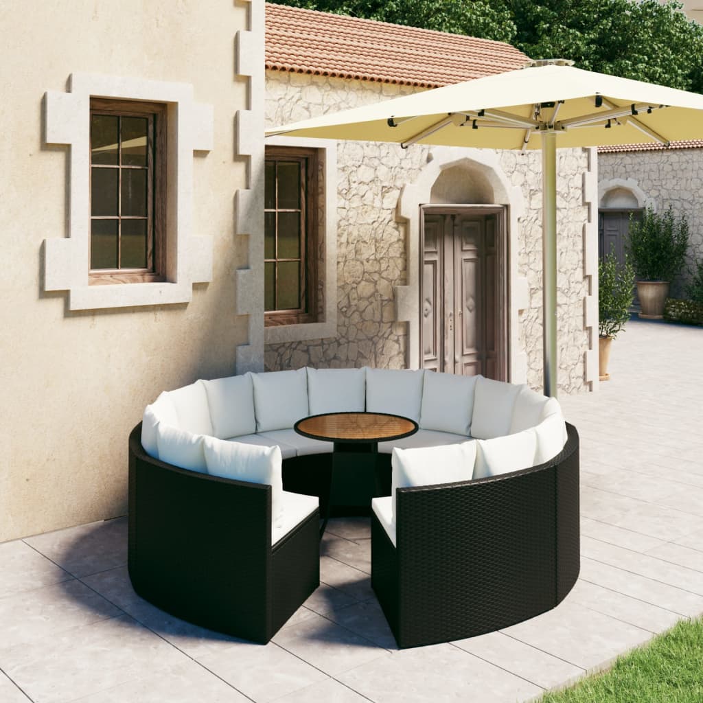Set mobilier de grădină cu perne, 9 piese, negru, poliratan GartenMobel Dekor