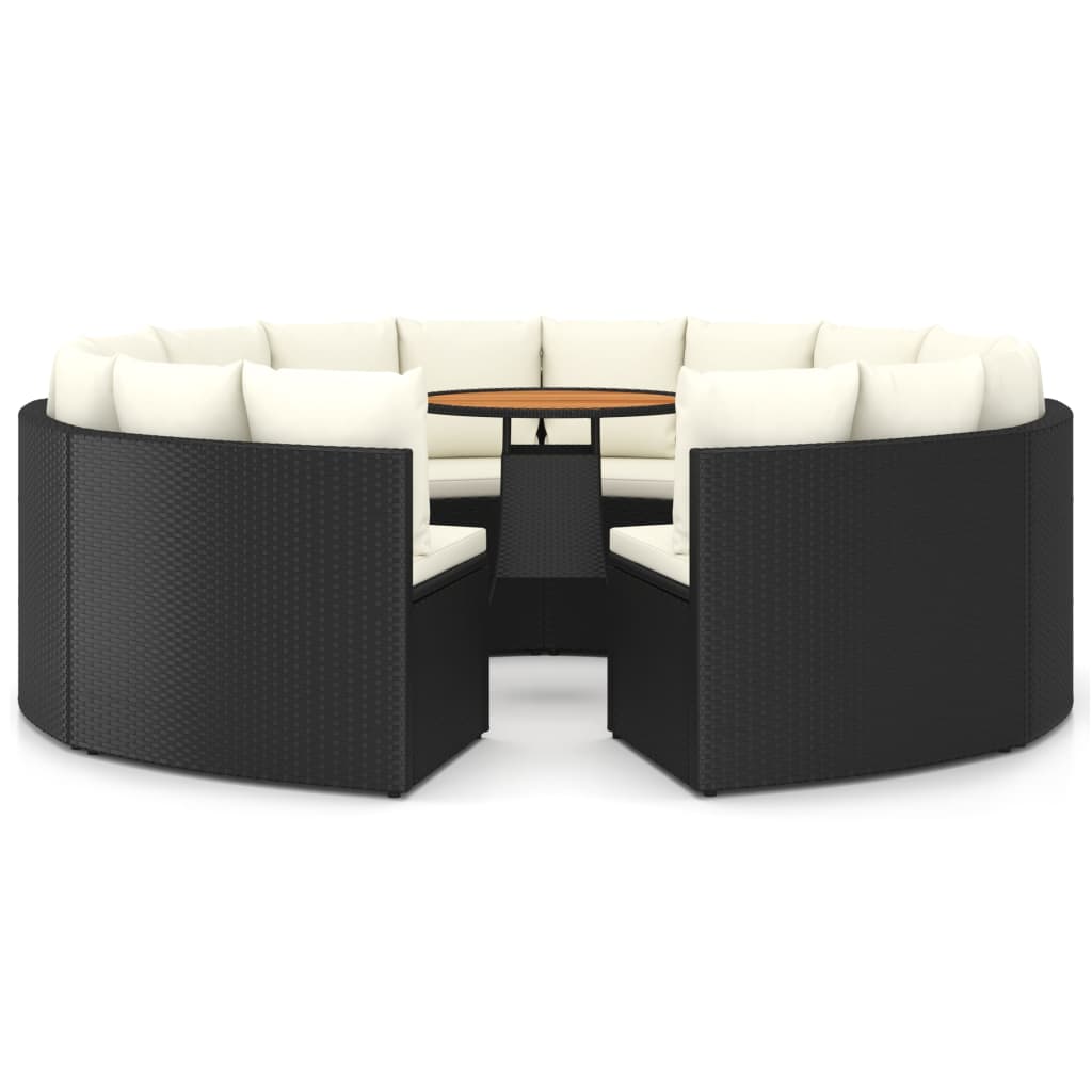 Set mobilier de grădină cu perne, 9 piese, negru, poliratan GartenMobel Dekor