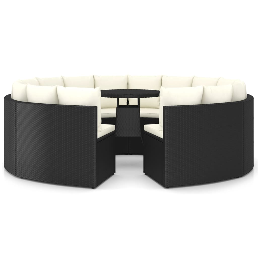 Set mobilier de grădină cu perne, 9 piese, negru, poliratan GartenMobel Dekor