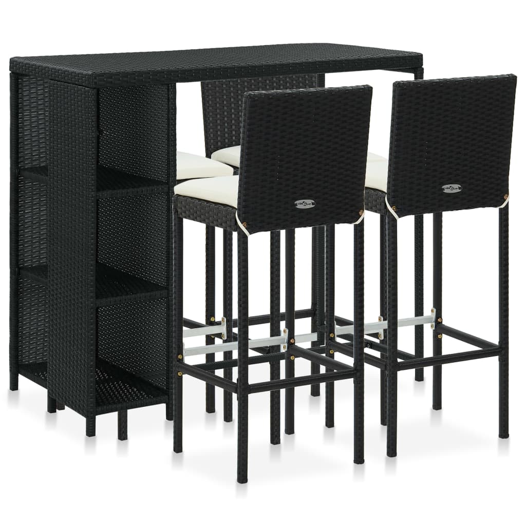 Set mobilier bar de grădină cu perne, 5 piese, negru, poliratan GartenMobel Dekor