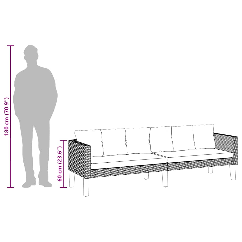 Canapea de grădină cu 3 locuri, cu perne, negru, poliratan GartenMobel Dekor