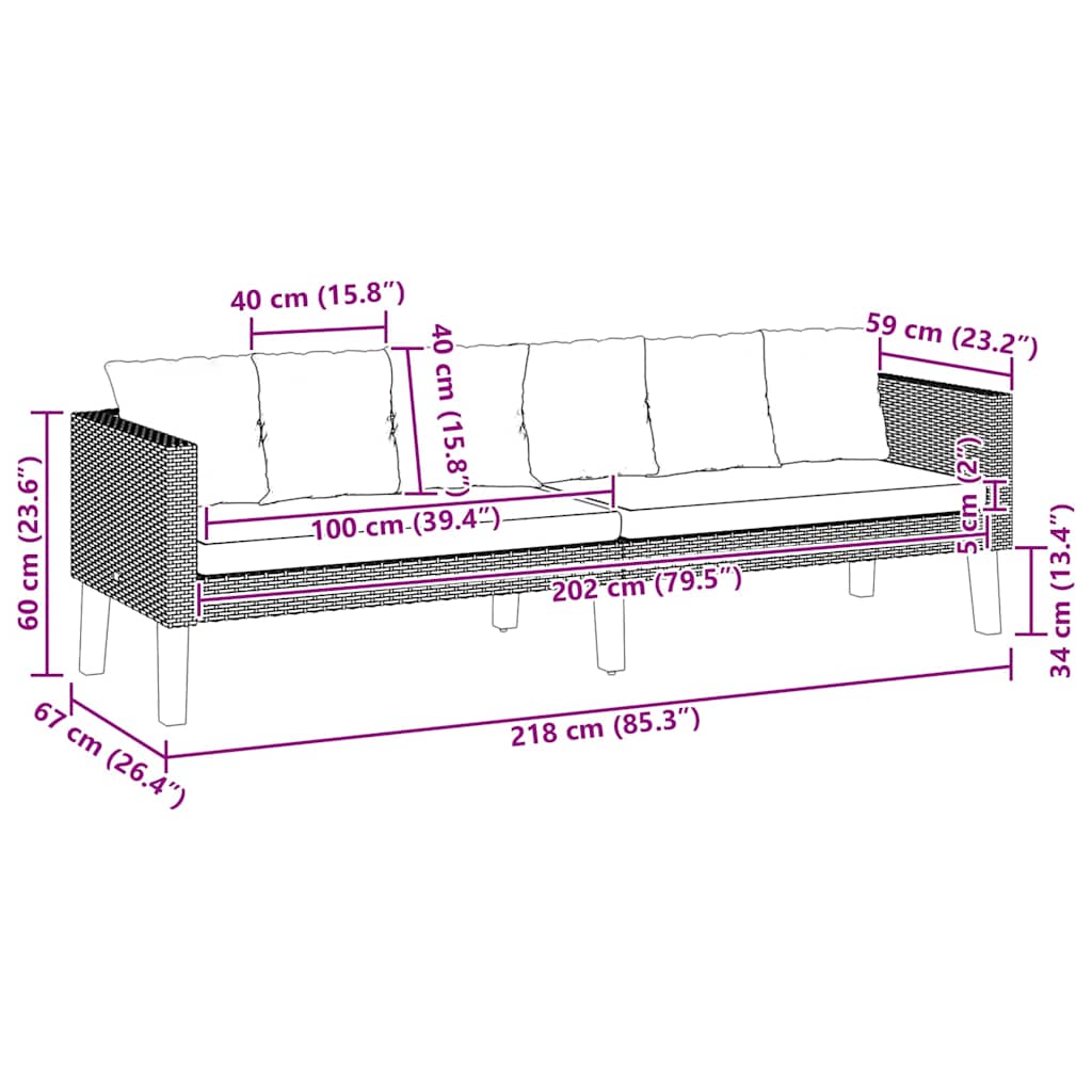 Canapea de grădină cu 3 locuri, cu perne, negru, poliratan GartenMobel Dekor