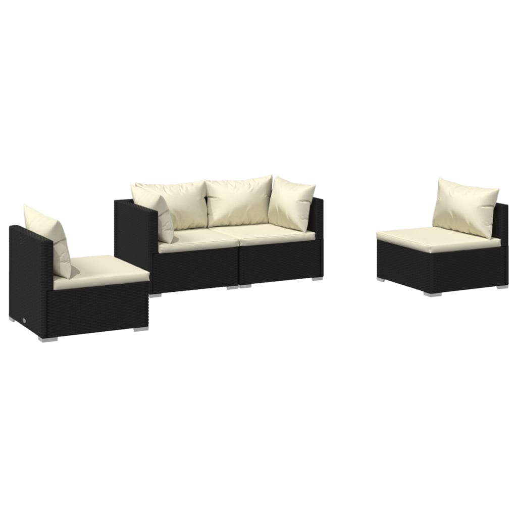 Set mobilier de grădină cu perne, 4 piese, negru, poliratan GartenMobel Dekor