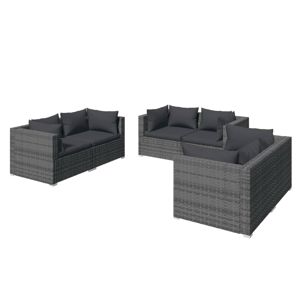 Set mobilier de grădină cu perne, 6 piese, gri, poliratan GartenMobel Dekor