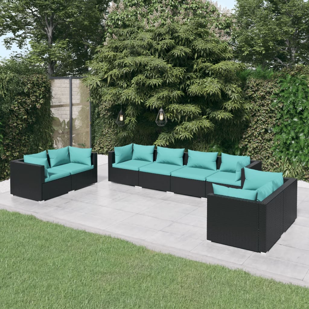 Set mobilier de grădină cu perne, 8 piese, negru, poliratan GartenMobel Dekor