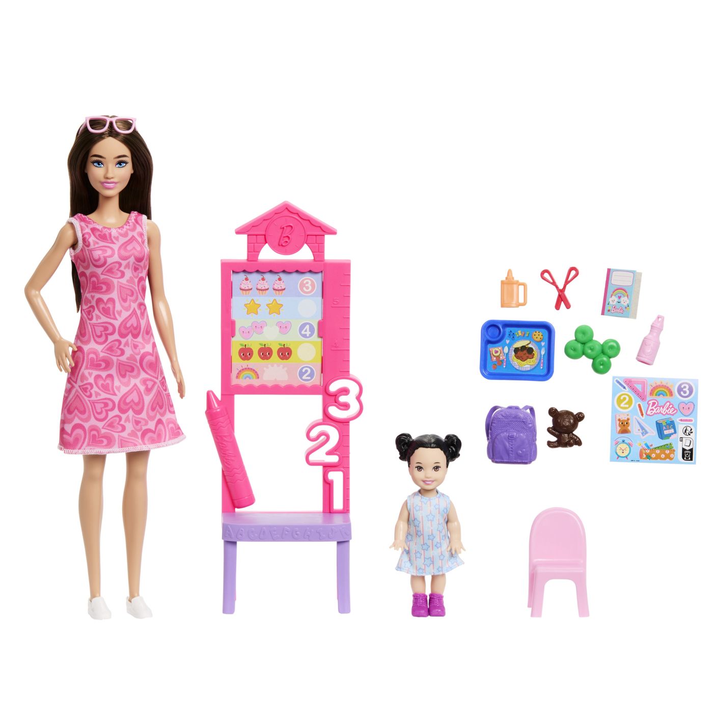 BARBIE SET DE JOACA PAPUSA BARBIE BRUNETA CU ROCHIE ROZ FACE CARIERA PROFESOARA SuperHeroes ToysZone
