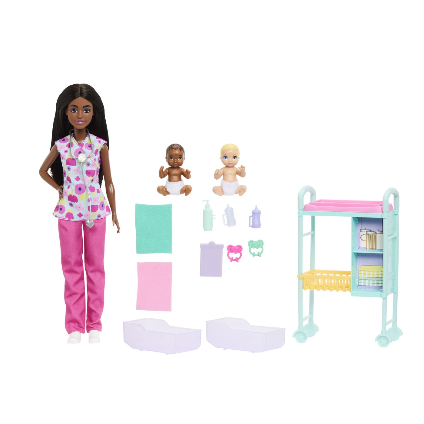 BARBIE SET DE JOACA PAPUSA BARBIE BRUNETA FACE CARIERA MEDIC PEDIATRU SuperHeroes ToysZone