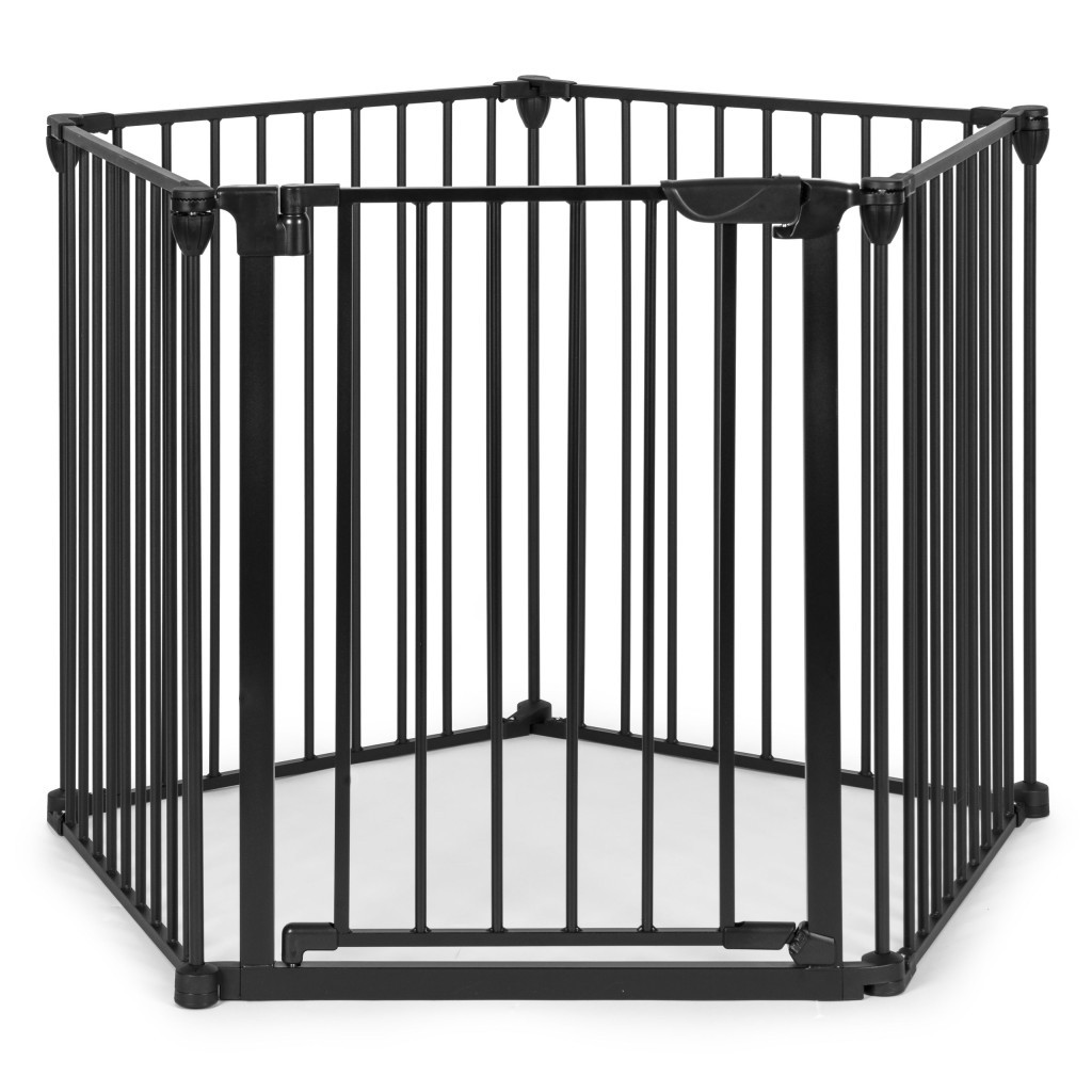 Balustradă de siguranță pliabilă pentru copii și animale, 5 panouri, metal negru, 60 cm