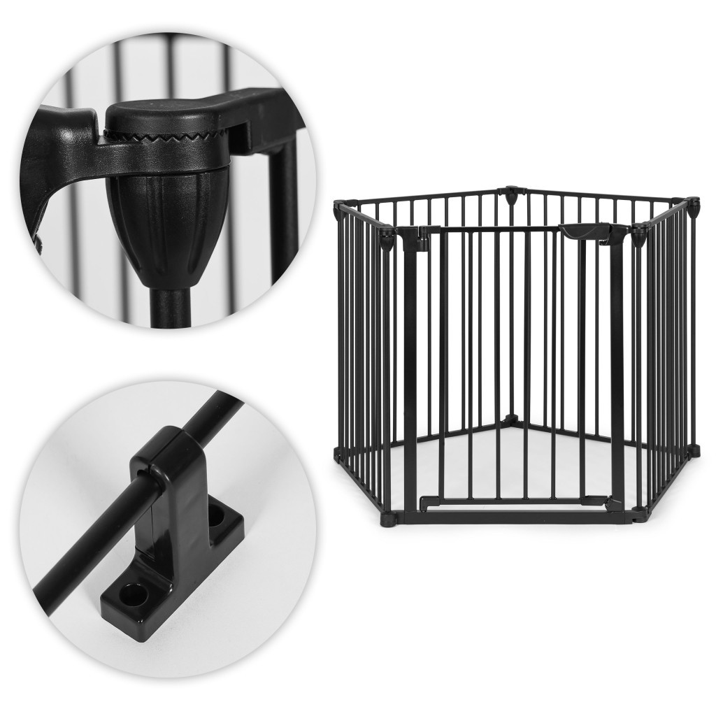 Balustradă de siguranță pliabilă pentru copii și animale, 5 panouri, metal negru, 60 cm
