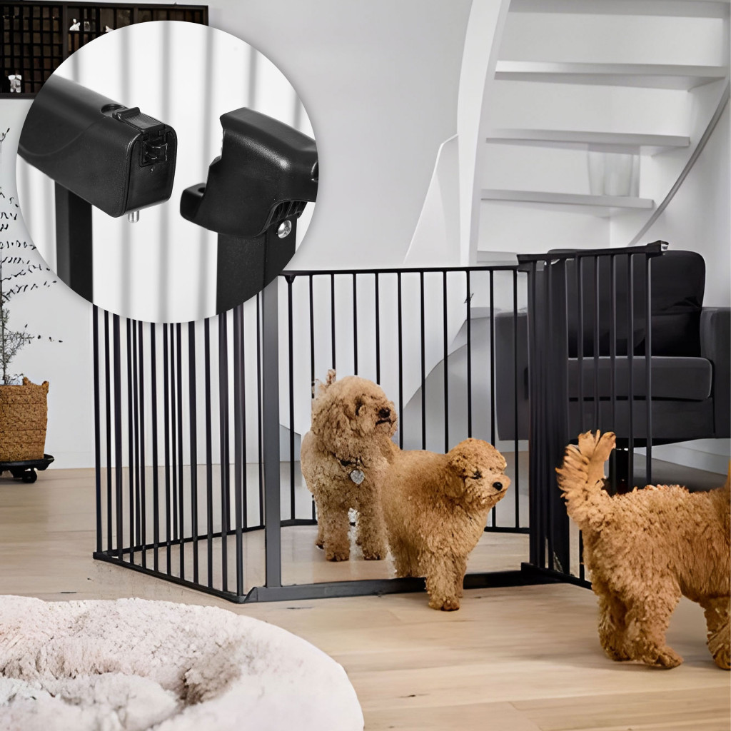 Balustradă de siguranță pliabilă pentru copii și animale, 5 panouri, metal negru, 60 cm