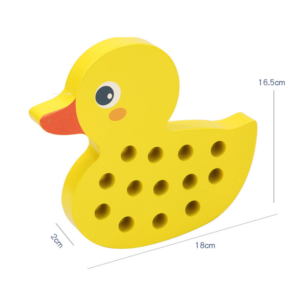 Jucărie din lemn de șnuruit rățușcă Montessori pentru copii 3+