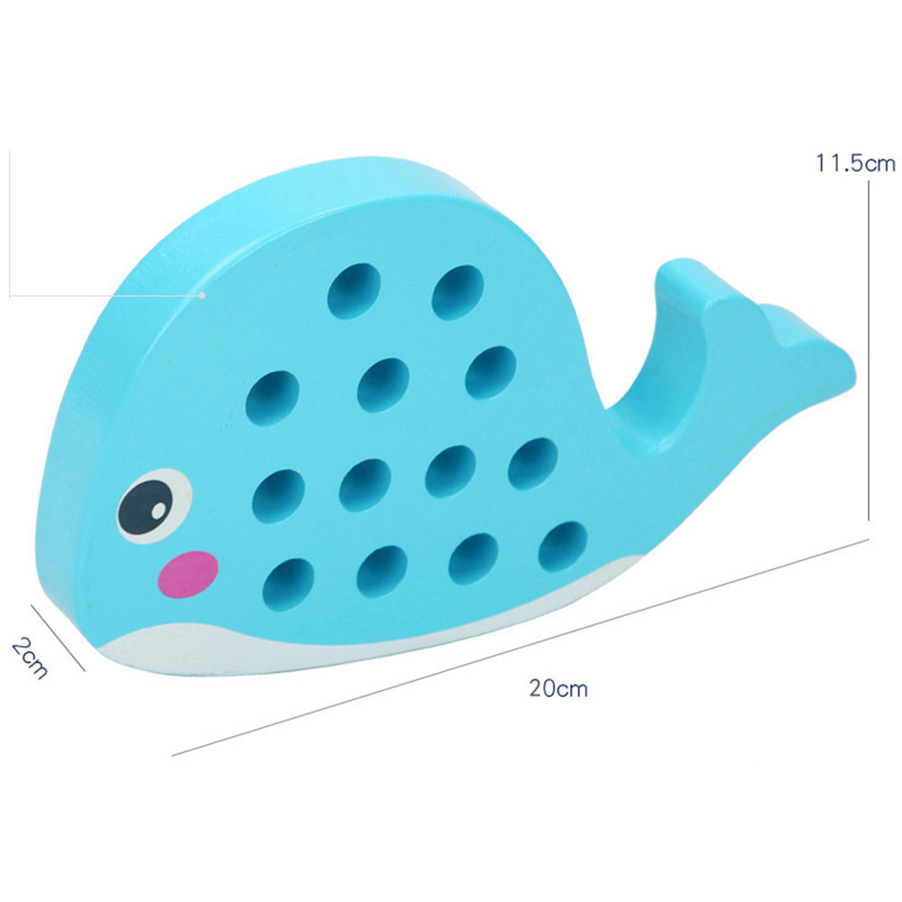 Leziter jucărie din lemn de șnuruit în formă de balenă pentru copii