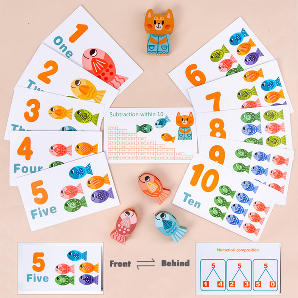 Leziter jucărie magnetică din lemn pentru pescuit și învățarea numerelor