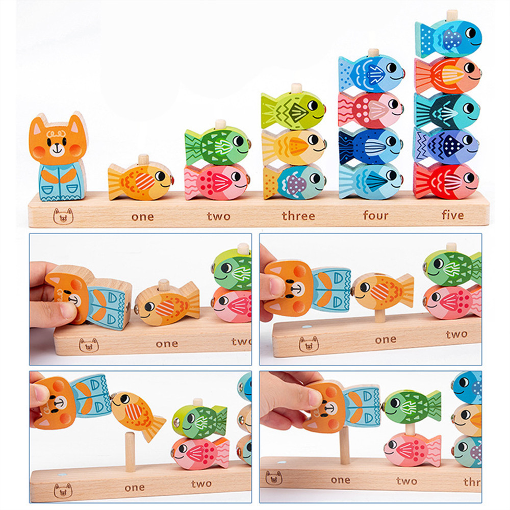 Leziter jucărie magnetică din lemn pentru pescuit și învățarea numerelor