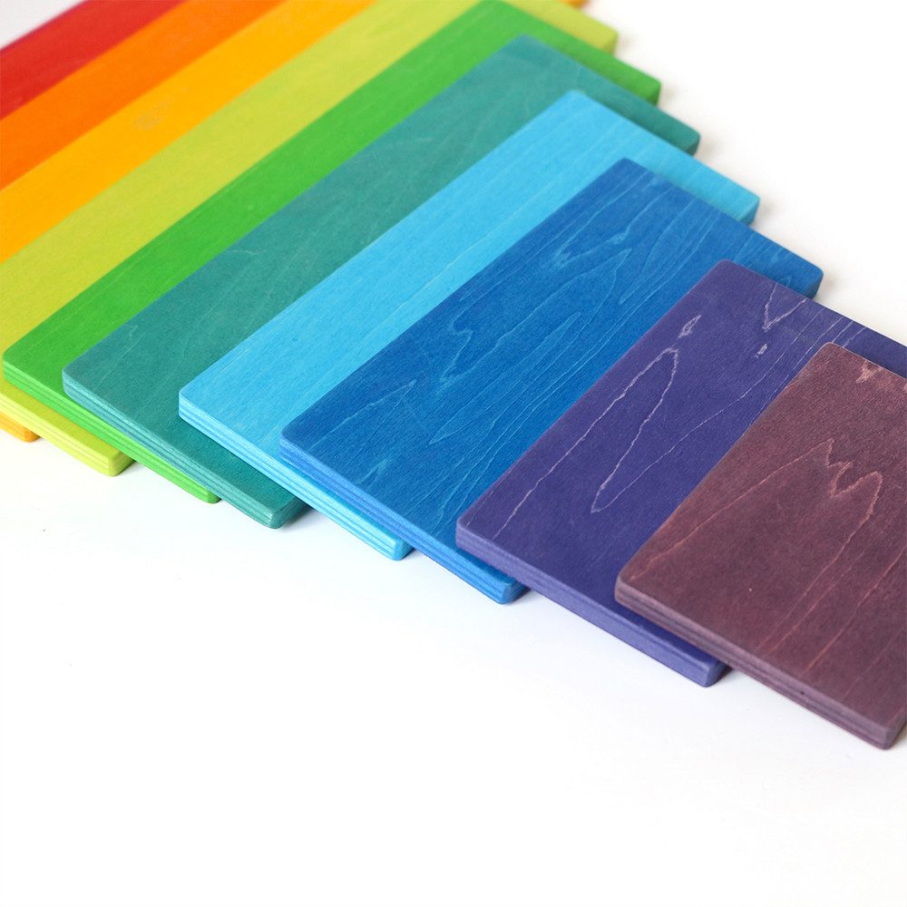 Jucărie Montessori curcubeu din lemn Leziter, 10 plăci de construcție