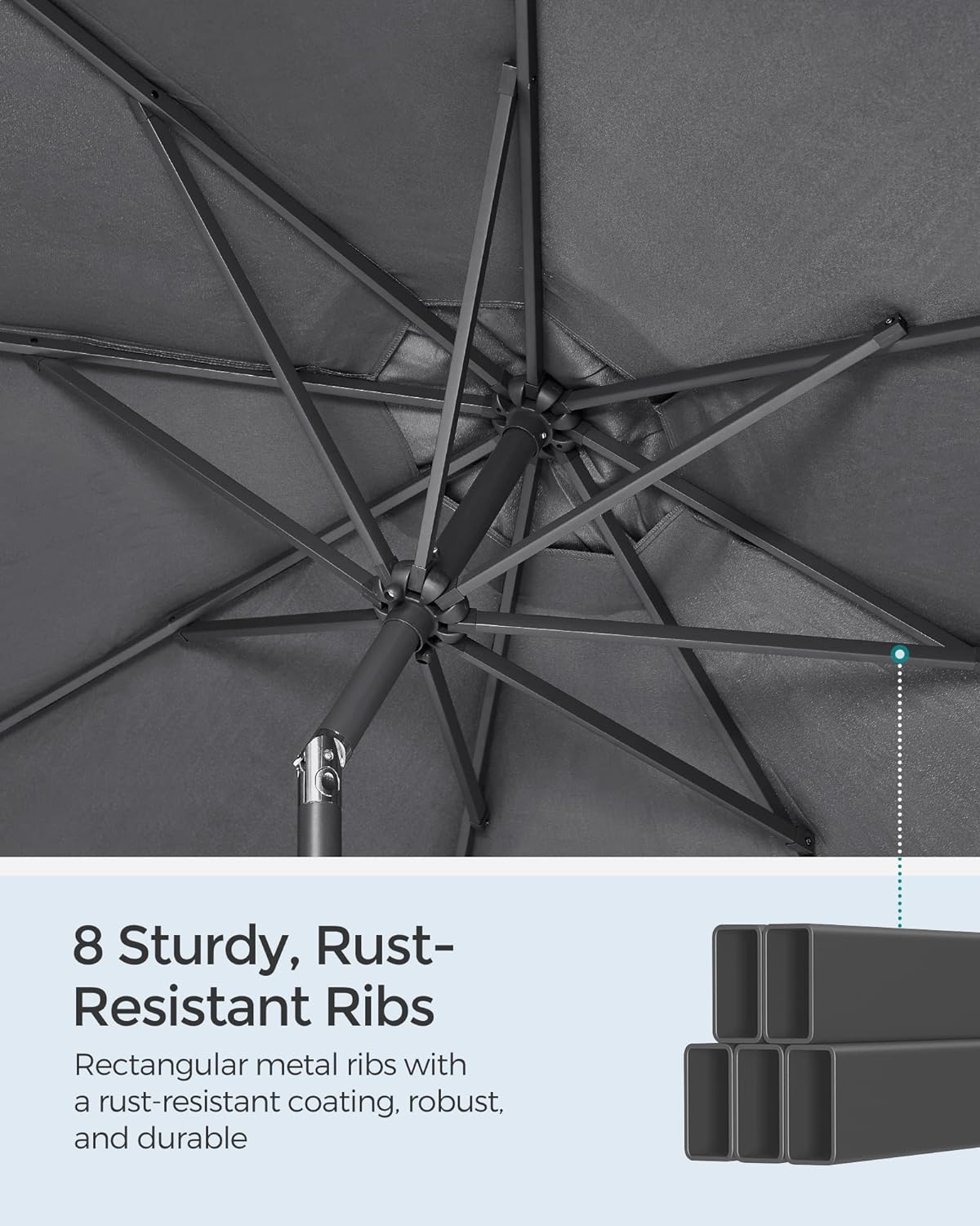 SONGMICS Umbrela de gradina, cu manivela pentru deschidere, sistem inclinare, 300cm, gri Household NewTrend