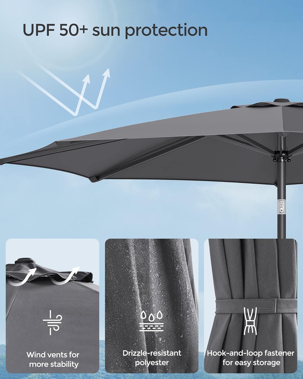 SONGMICS Umbrela de gradina, cu manivela pentru deschidere, sistem inclinare, 300cm, gri Household NewTrend