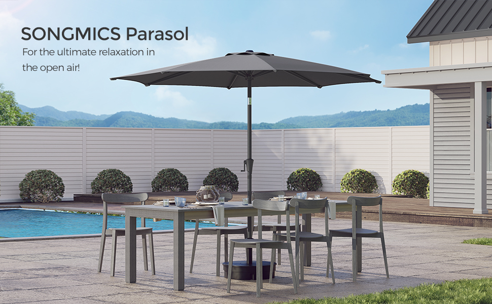 SONGMICS Umbrela de gradina, cu manivela pentru deschidere, sistem inclinare, 300cm, gri Household NewTrend