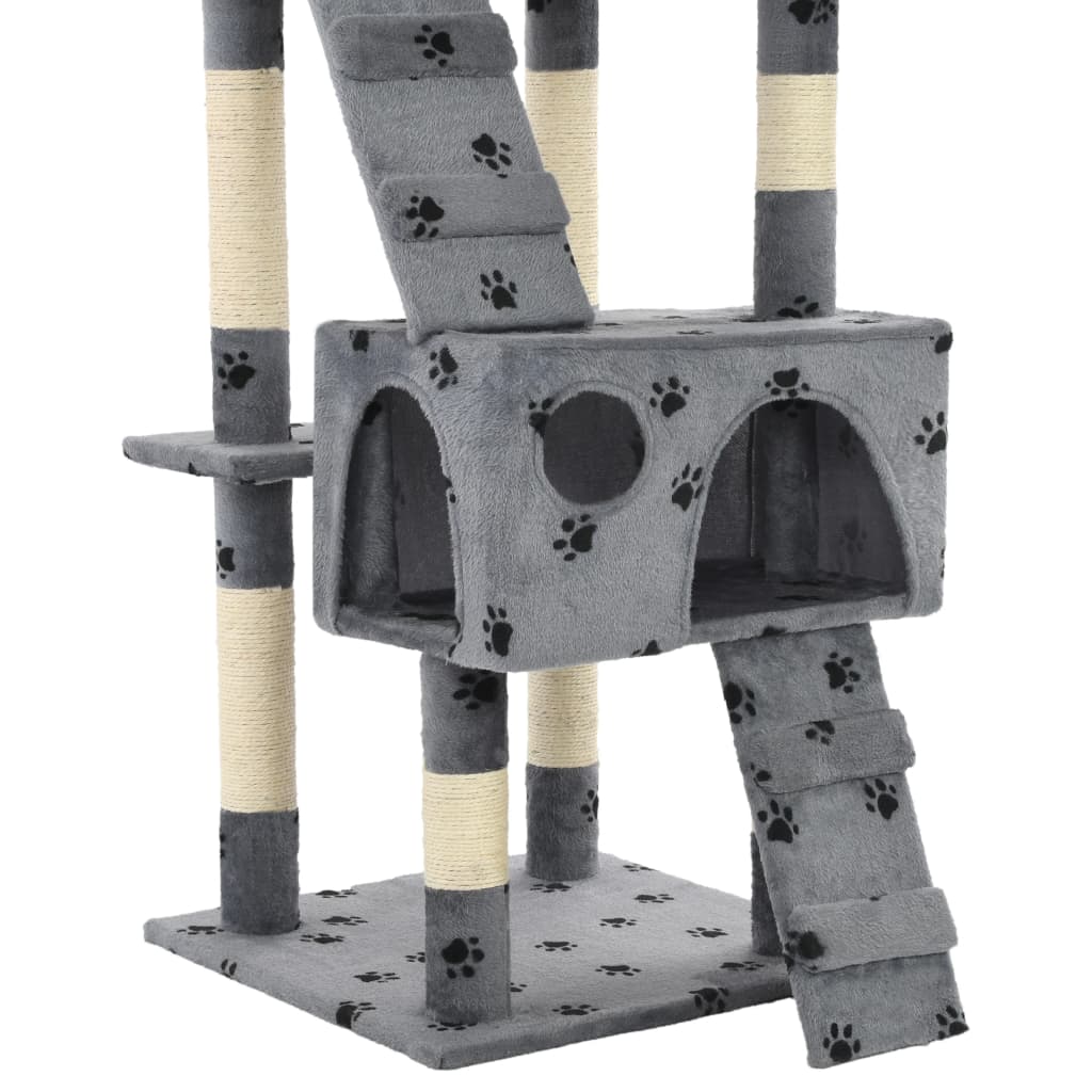 Ansamblu pisici cu funie de sisal, 170 cm, imprimeu lăbuțe, gri GartenMobel Dekor