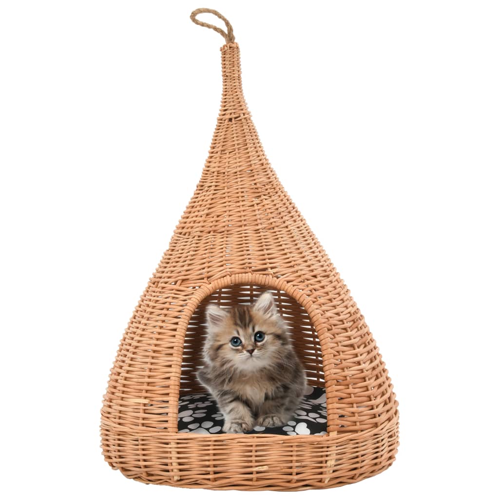 Casă pentru pisici cu pernă, 40x60 cm, salcie naturală, teepee GartenMobel Dekor