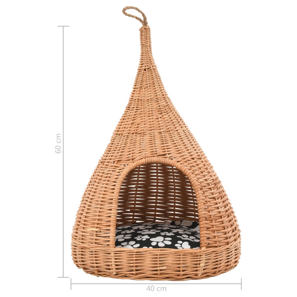 Casă pentru pisici cu pernă, 40x60 cm, salcie naturală, teepee GartenMobel Dekor