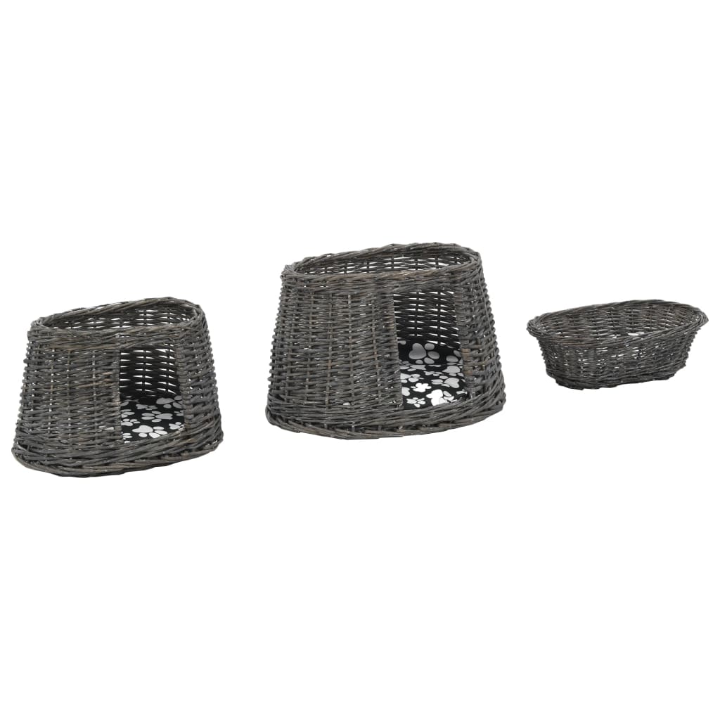 Set coșuri pisici, perne, 3 piese, gri, 47x34x60 cm, răchită GartenMobel Dekor