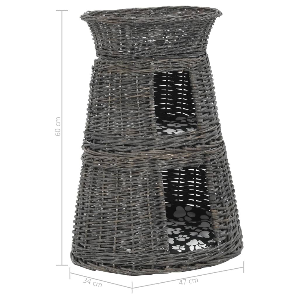 Set coșuri pisici, perne, 3 piese, gri, 47x34x60 cm, răchită GartenMobel Dekor