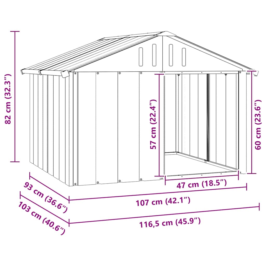 Casă pentru câini antracit 116,5x103x81,5 cm oțel galvanizat GartenMobel Dekor