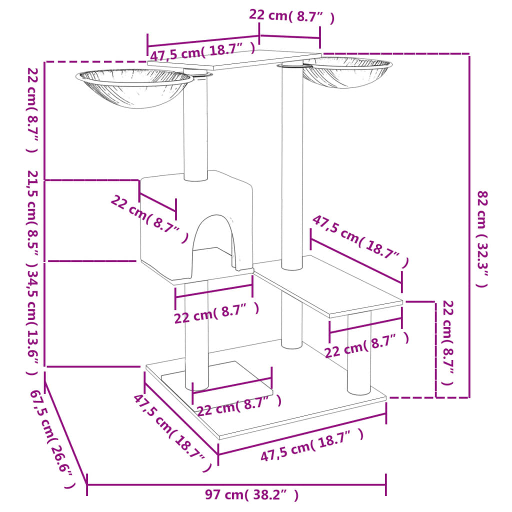 Ansamblu de pisici cu stâlpi de zgâriat, crem, 82 cm GartenMobel Dekor
