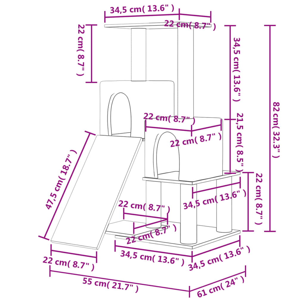 Ansamblu pisici cu stâlpi din funie sisal, gri închis, 82 cm GartenMobel Dekor