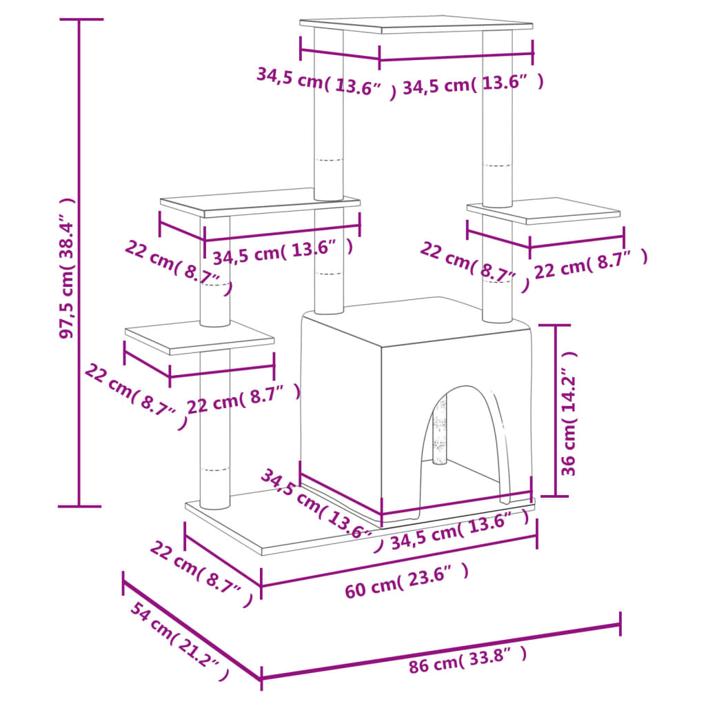 Ansamblu de pisici, stâlpi din funie sisal, gri închis, 97,5 cm GartenMobel Dekor