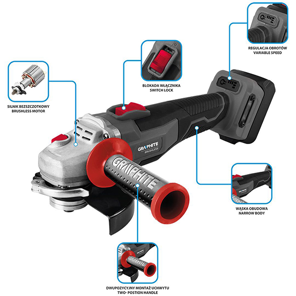 Polizor unghiular disc 125 mm compatibil cu acumulator Energy+ 0-9200/min GRAPHITE 58GE142 HardWork ToolsRange