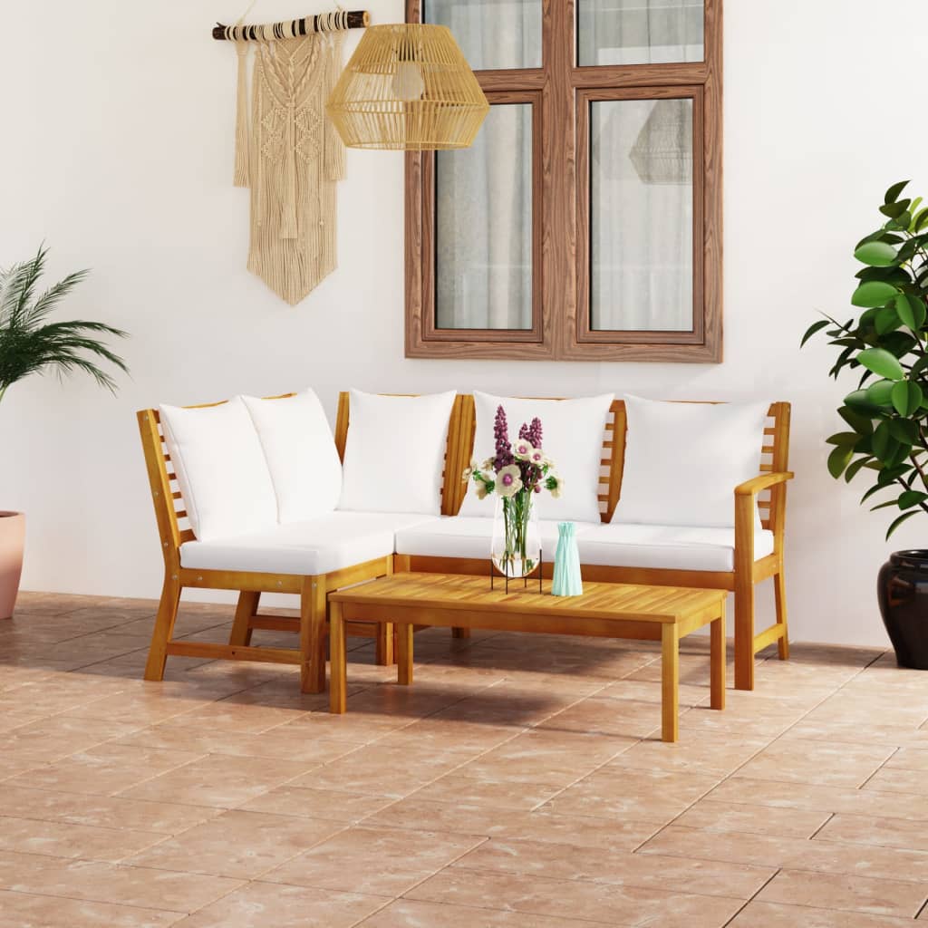 Set mobilier de grădină cu perne crem 4 piese lemn masiv acacia GartenMobel Dekor