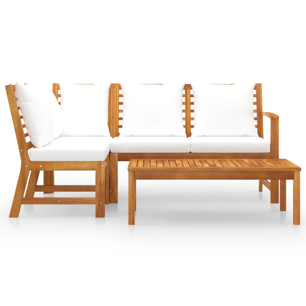 Set mobilier de grădină cu perne crem 4 piese lemn masiv acacia GartenMobel Dekor
