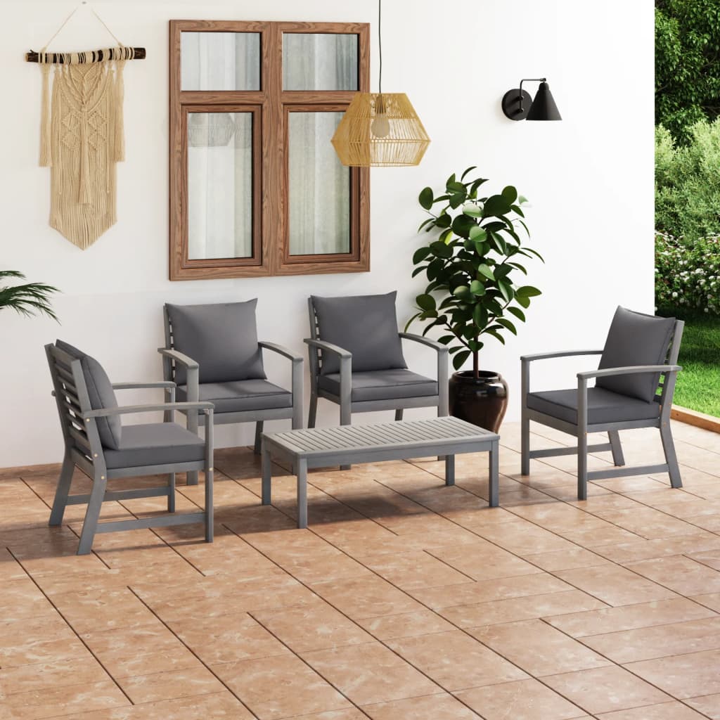 Set mobilier grădină cu pernă, 5 piese, gri, lemn masiv acacia GartenMobel Dekor