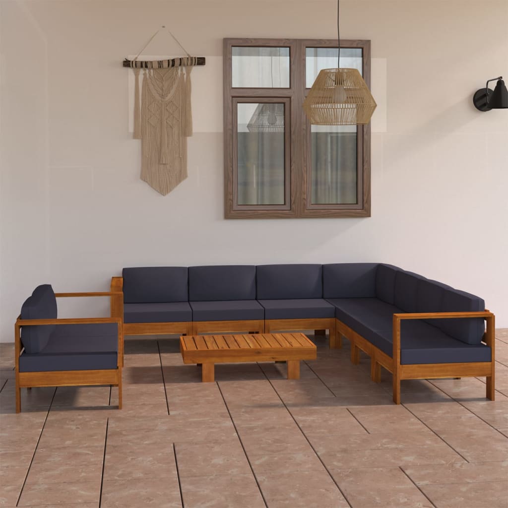 Set mobilier grădină cu perne, gri închis, 9 piese, lemn acacia GartenMobel Dekor