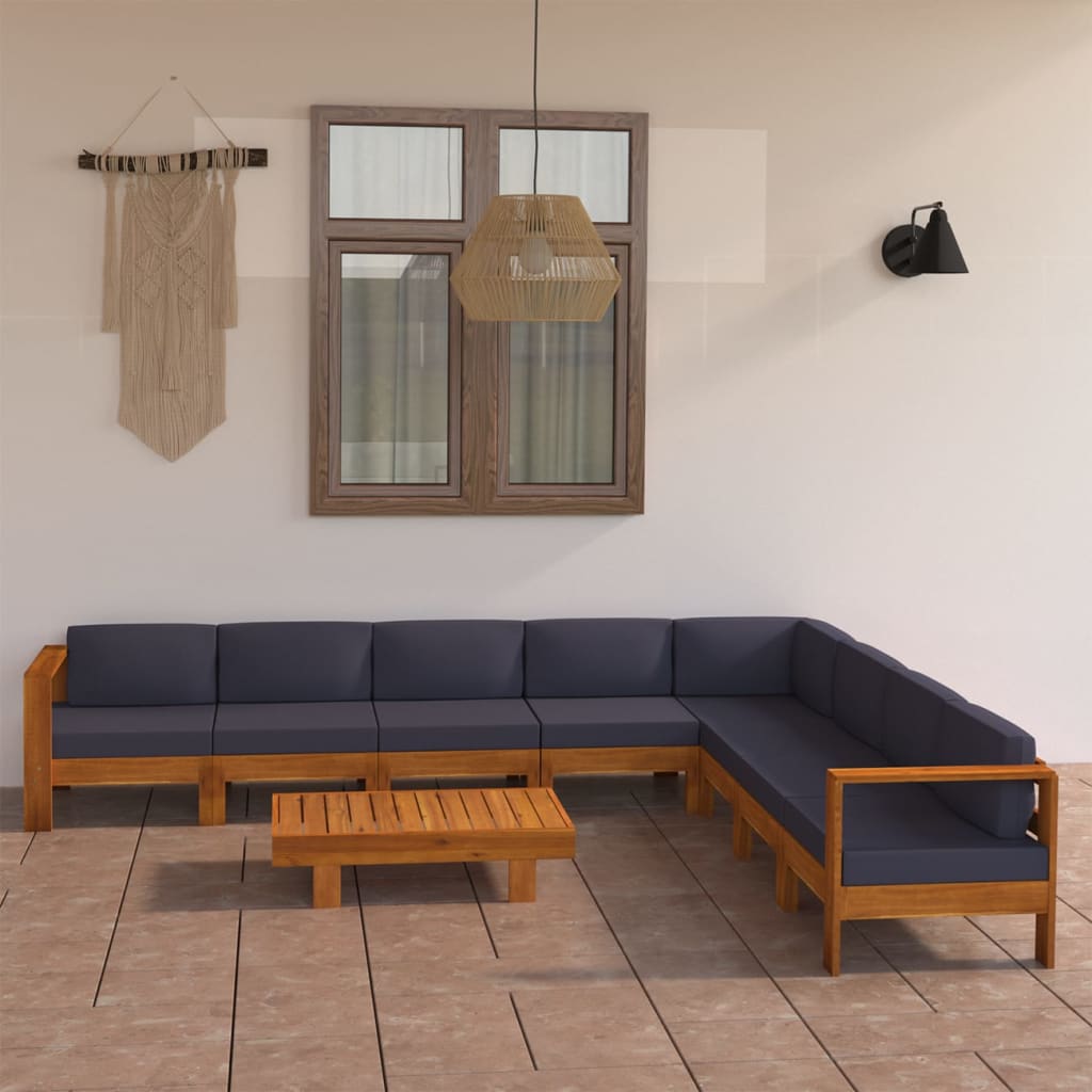 Set mobilier grădină perne gri închis, 9 piese, lemn acacia GartenMobel Dekor