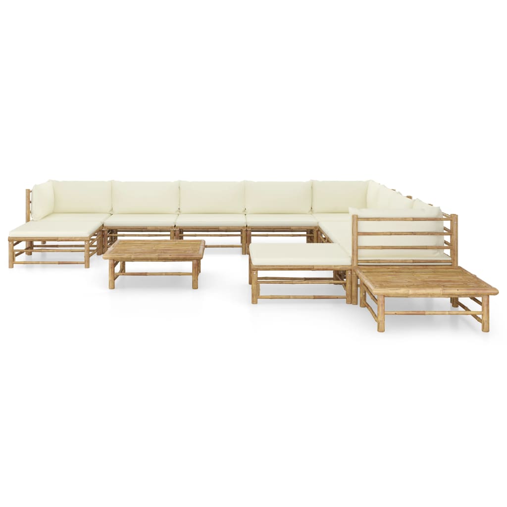 Set mobilier de grădină cu perne alb crem, 12 piese, bambus GartenMobel Dekor
