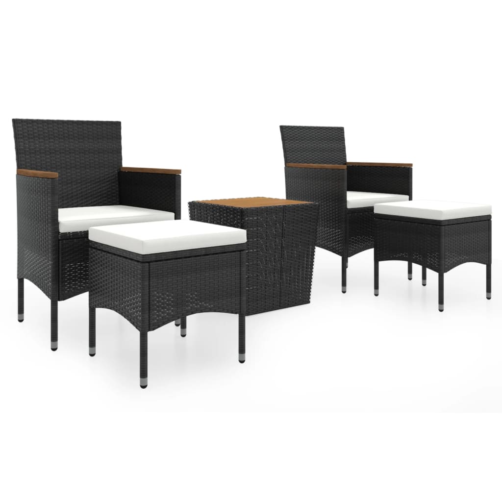 Set mobilier bistro grădină 5 piese negru poliratan/lemn acacia GartenMobel Dekor