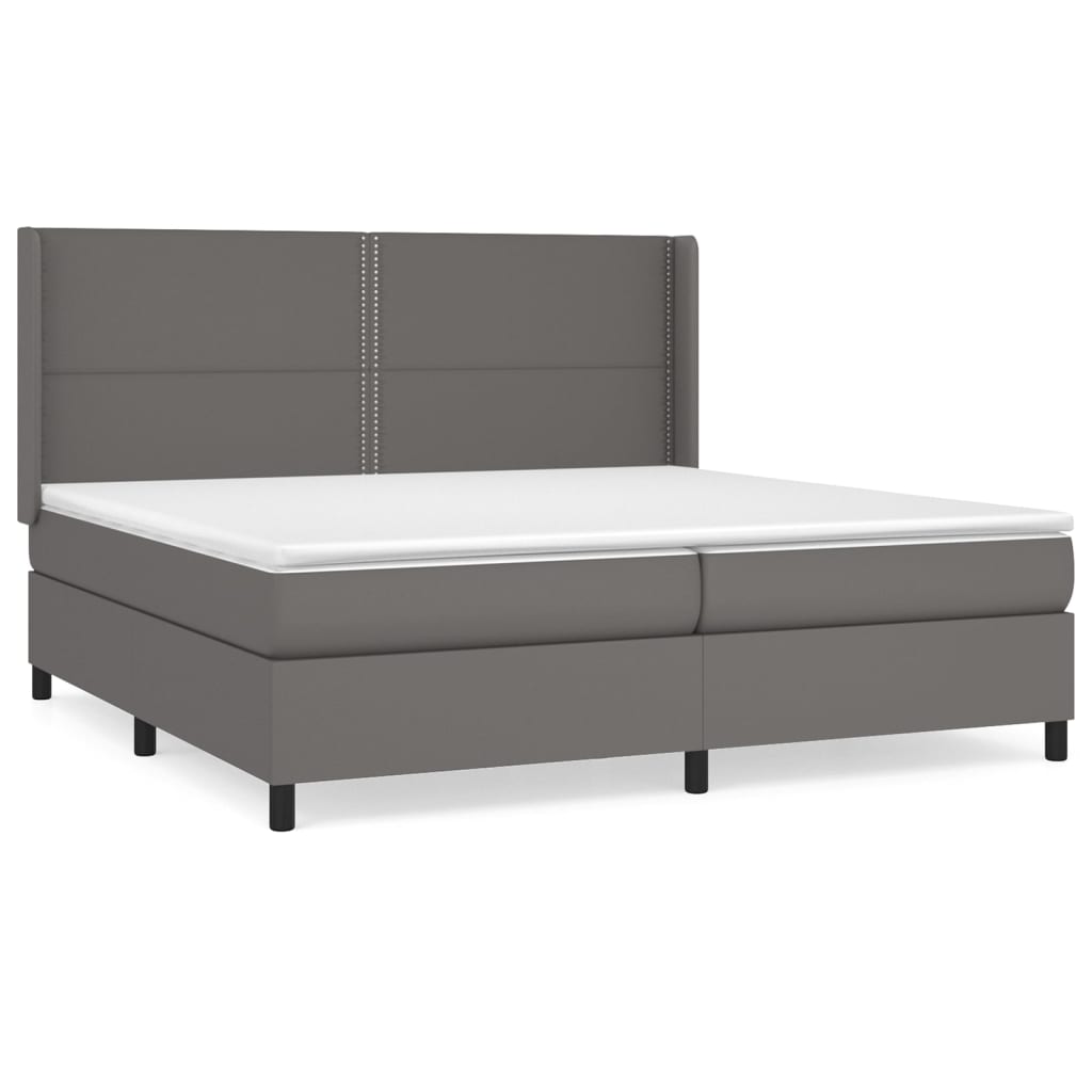 Pat box spring cu saltea, gri, 200x200 cm, piele ecologică GartenMobel Dekor