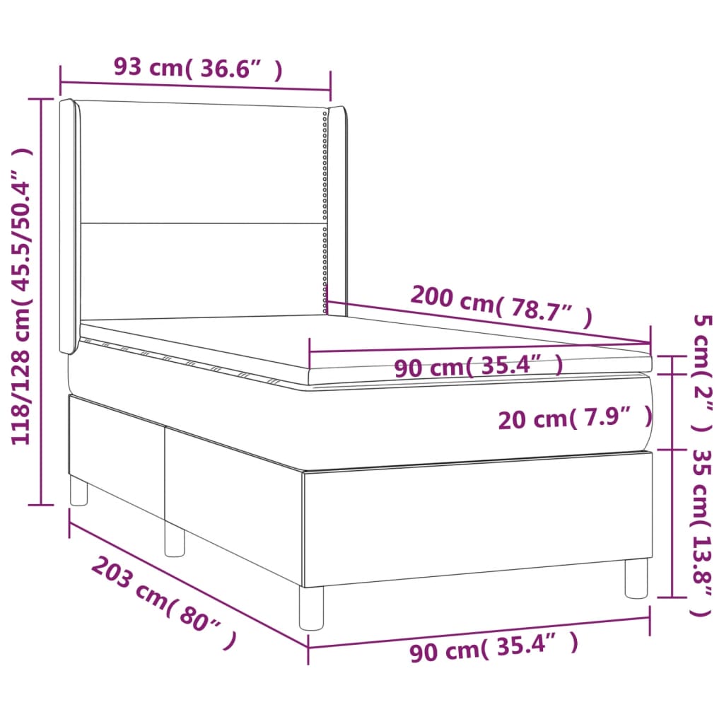 Pat box spring cu saltea, gri, 90x200 cm, piele ecologică GartenMobel Dekor